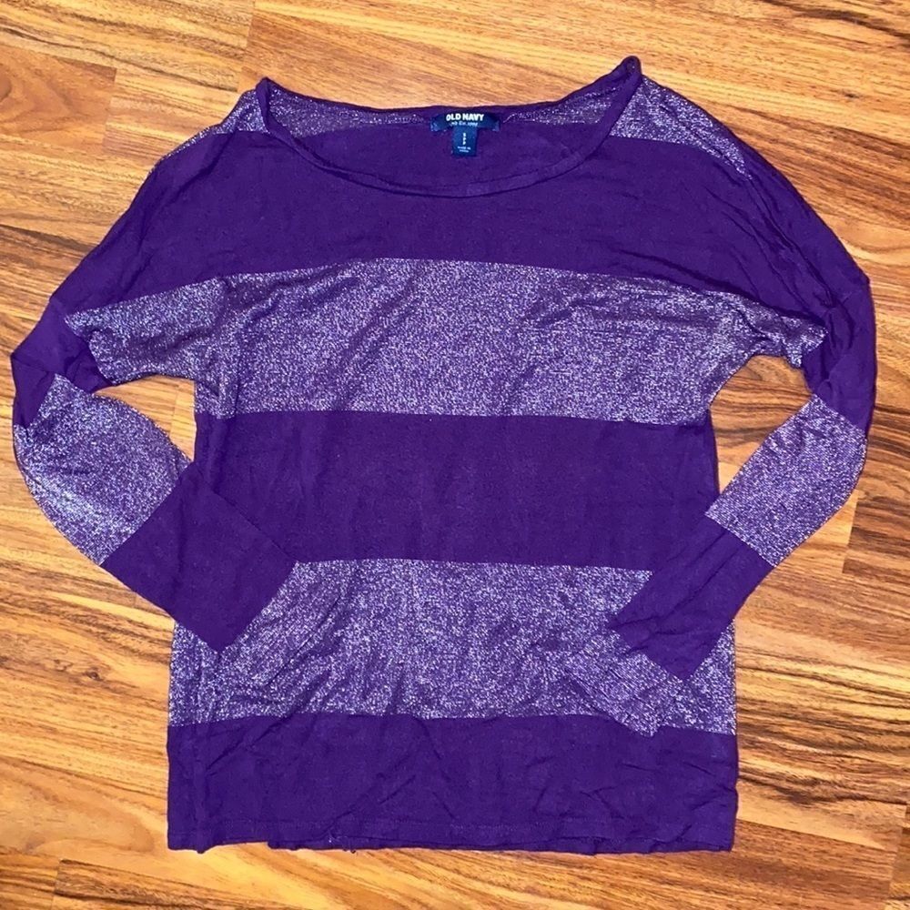 Old Navy Purple Striped Shimmery Top Long Sleeve
